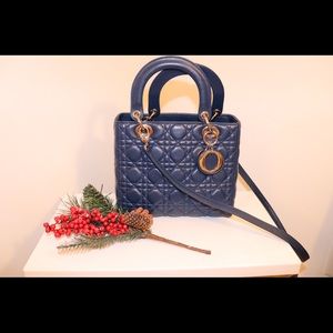 Navy Lady Dior Leather Mini Shoulder Bag
